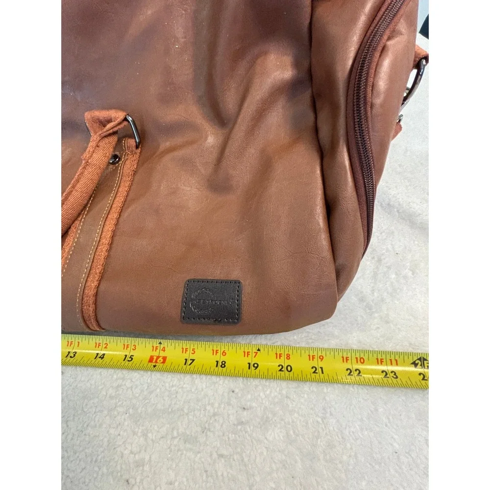 Seyfocnia Brown Faux Leather Duffle Bag Travel Weekender Gym Bag Shoe